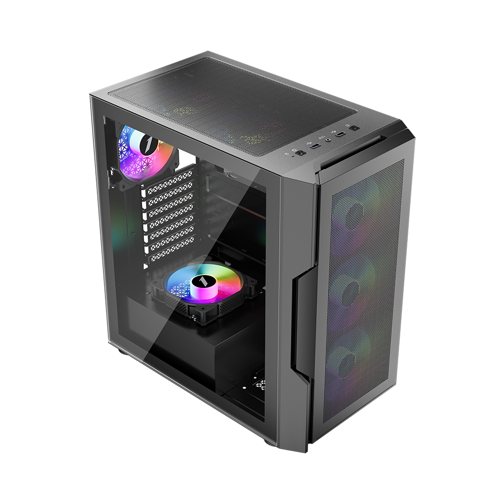 Корпус 1stPlayer T7-P-4F2(AP) Black без БЖ | ARAGO