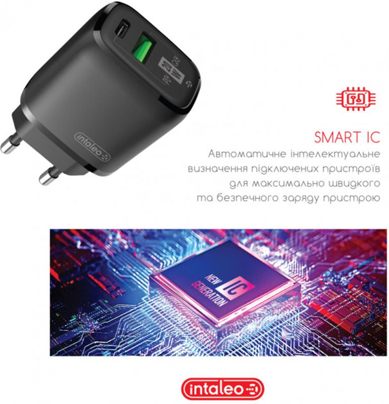 Мережевий зарядний пристрій Intaleo TCGQPD220 (2USBx3A) Black (1283126509995) | ARAGO