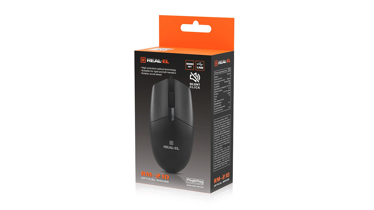 Миша REAL-EL RM-210 Black (EL123200036) | ARAGO