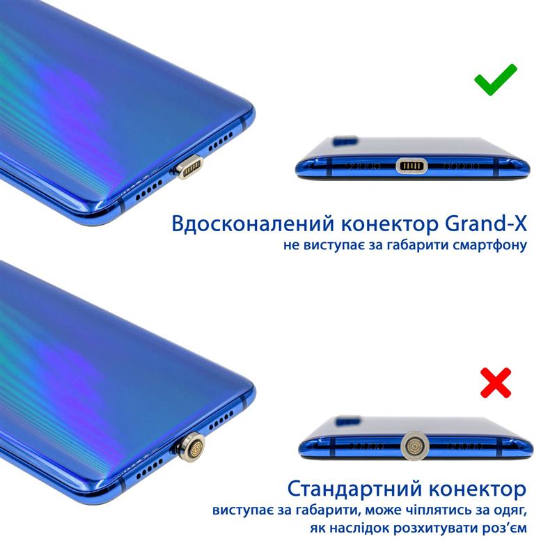 Кабель Grand-X USB - micro USB (M/M), магнитный, 1 м, Black (MG-01M) | ARAGO