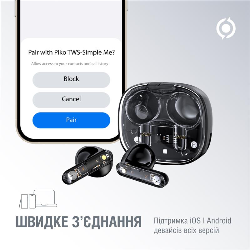 Bluetooth-гарнiтура Piko TWS-SimpleMe Black (1283126583438) | ARAGO