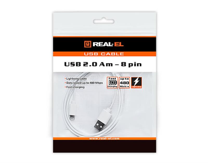 Кабель REAL-EL USB - Lightning (M/M), 1 м, білий (EL123500033) | ARAGO