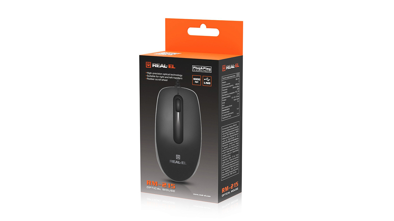Миша REAL-EL RM-215 Black (EL123200037) | ARAGO