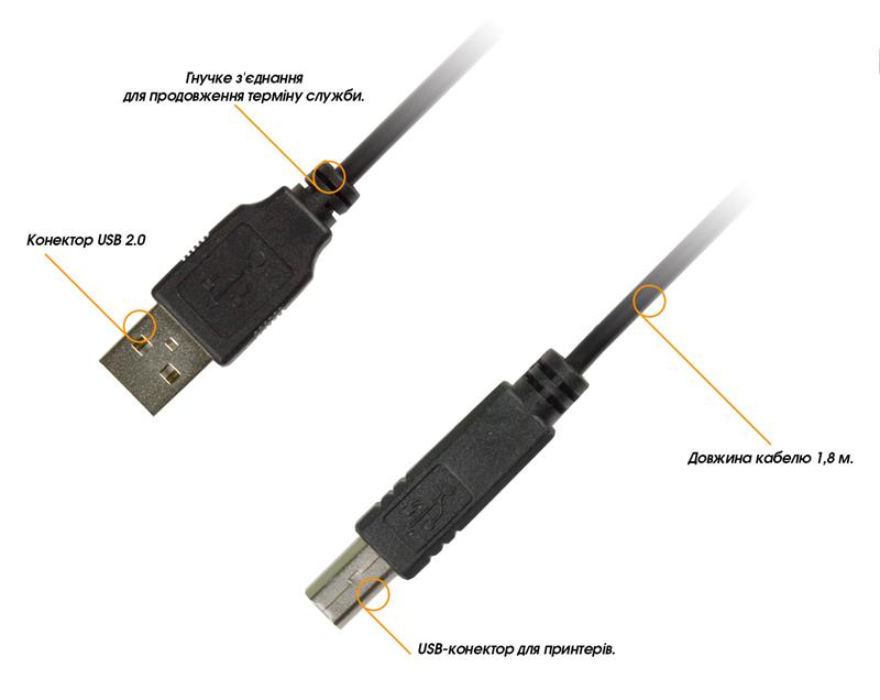 Кабель Piko USB - USB Type-B V 2.0 (M/M), 1.8м, чорний (1283126474033) | ARAGO
