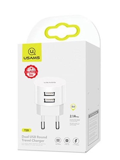 Мережевий зарядний пристрій Usams T20 (2USB, 2.1А) White (CC80TC01) | ARAGO
