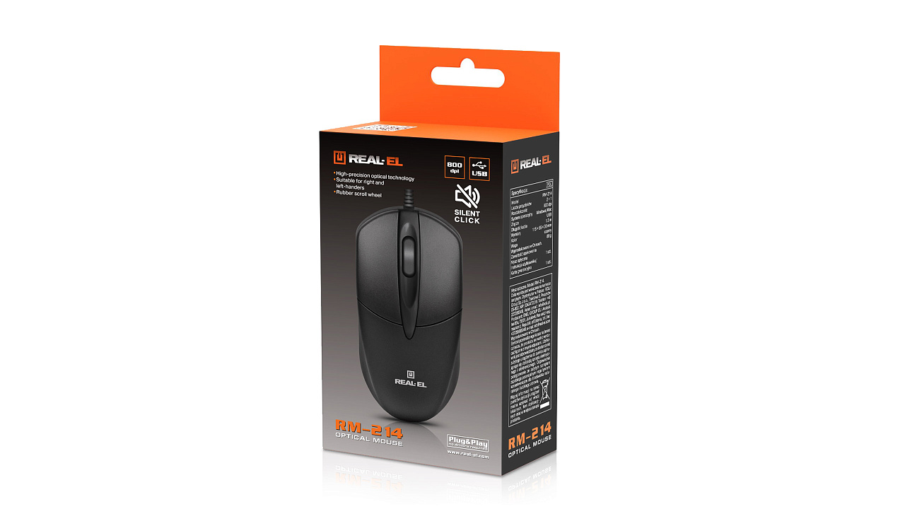 Миша REAL-EL RM-214 Black (EL123200039) | ARAGO
