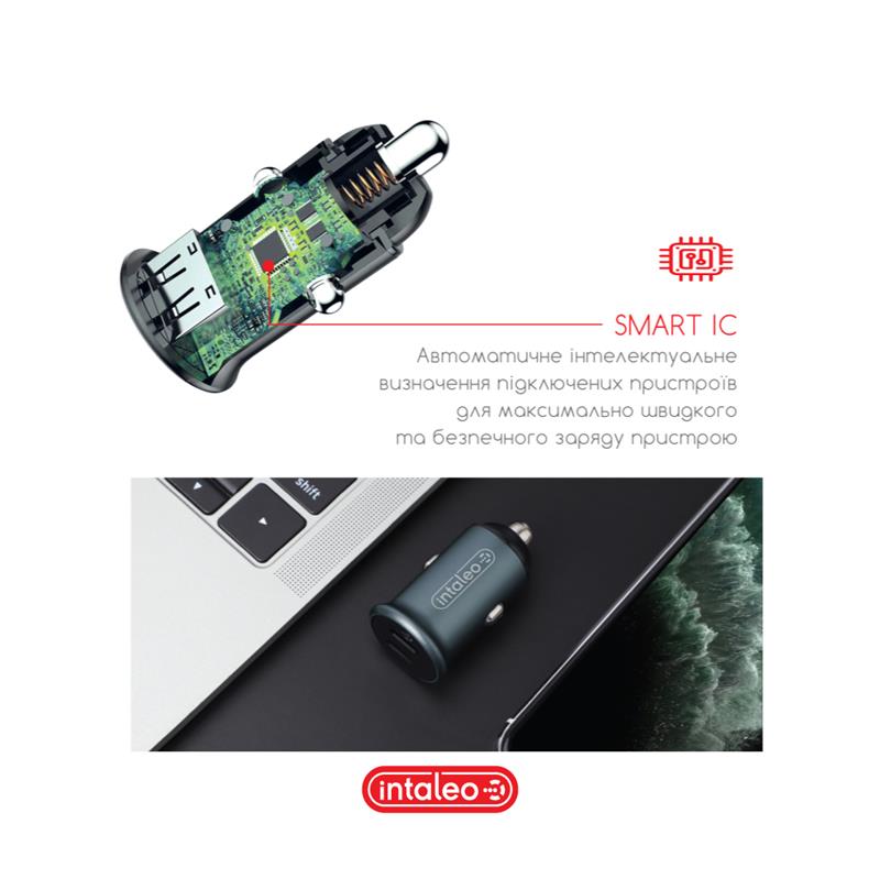 Автомобільний зарядний пристрій Intaleo CCGQPD250 (2USB, 3A) Grey (1283126559518) | ARAGO