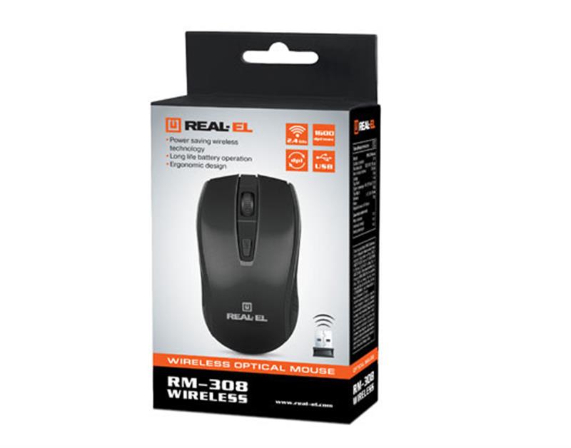 Миша бездротова REAL-EL RM-308 Black | ARAGO