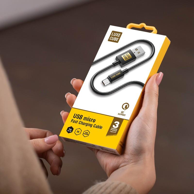 Кабель Luxe Cube USB - micro USB (M/M), 3 А, 2 м, чорний (8886888698483) | ARAGO