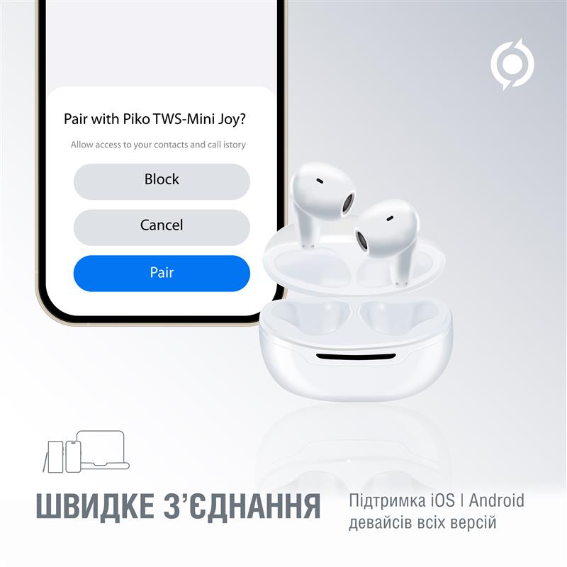 Bluetooth-гарнiтура Piko TWS-MiniJoy White (1283126583421) | ARAGO