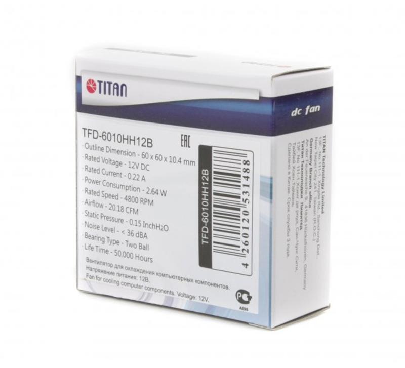 Вентилятор Titan TFD-6010HH12B, 60x60x10мм, 3-pin, черный | ARAGO