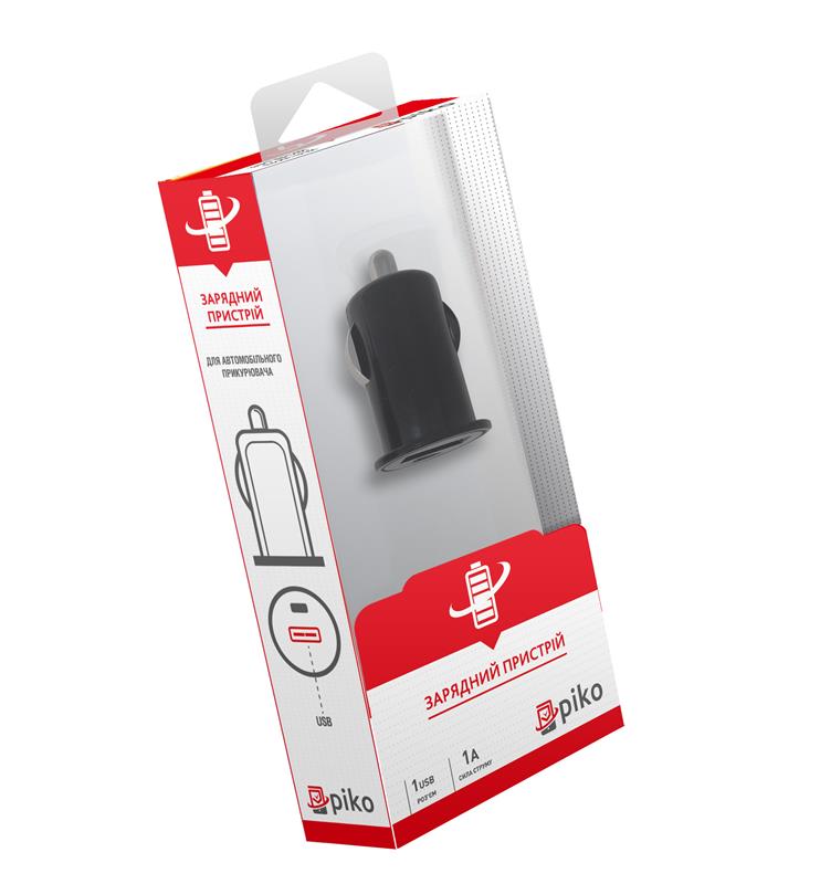 Автомобільний зарядний пристрій Piko MSH-SC-033 (1USBx1A) Black (1283126462580) | ARAGO