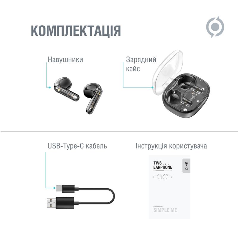 Bluetooth-гарнiтура Piko TWS-SimpleMe Black (1283126583438) | ARAGO