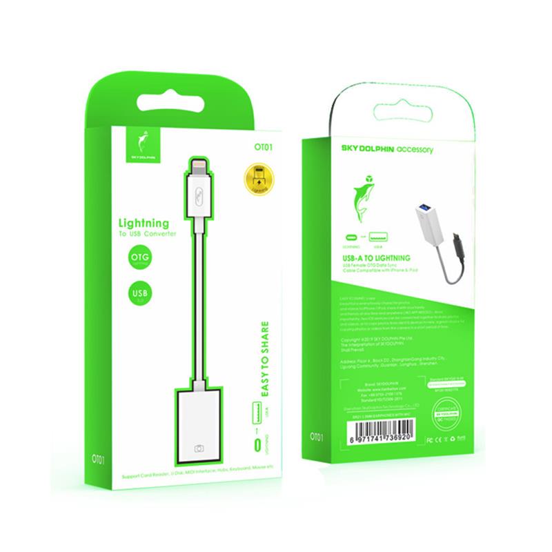 Перехідник SkyDolphin OT01 Lightning - USB (M/F) White (ADPT-00028) | ARAGO