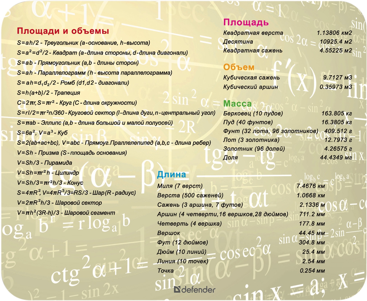 Коврик для мыши Defender School (50305) 5 видов | ARAGO