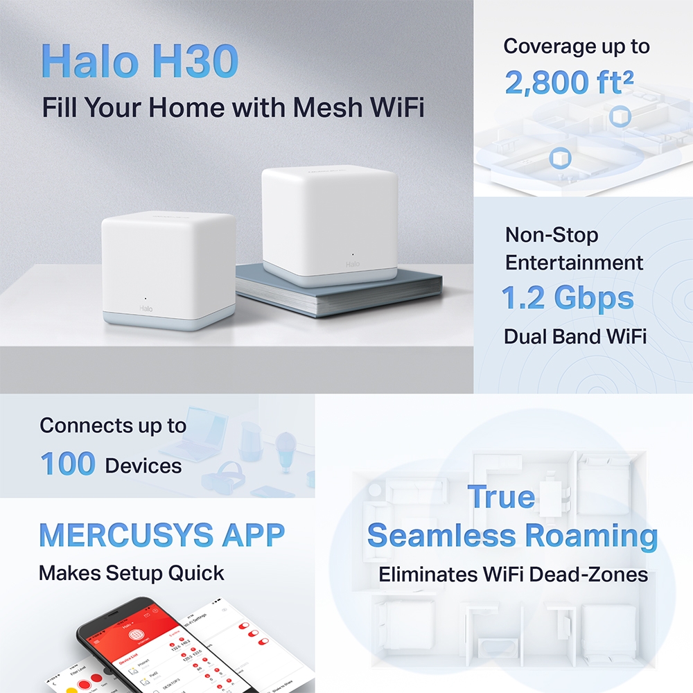 WiFi Mesh система Mercusys Halo H30 (2-pack) | ARAGO