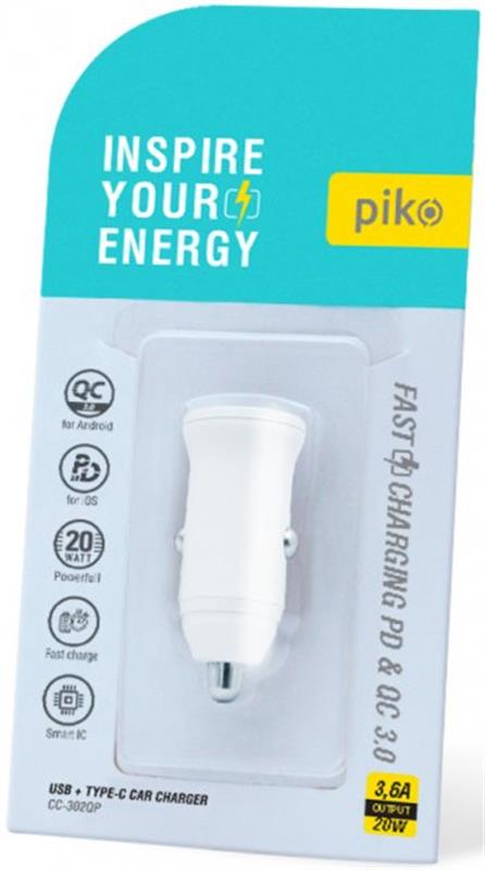Автомобільний зарядний пристрій Piko CC-302QP (2USB, 3A) White (1283126509896) | ARAGO