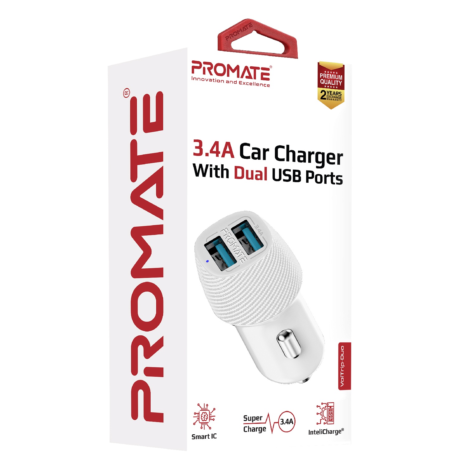 Автомобільний зарядний пристрій Promate Voltrip-Duo White | ARAGO